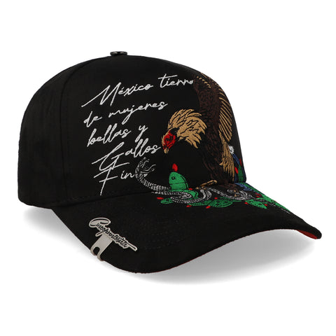 Gorra 5.7 México Rooster Lyrics Premium Curva Negro Unitalla