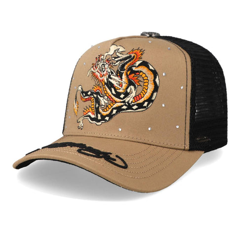 Gorra Ed Hardy Orange Dragon Diamonds Café Trucker Unitalla