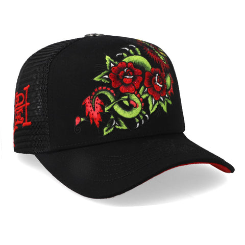 Gorra Ed Hardy Roses Dragon Diamonds Negro Trucker Unitalla