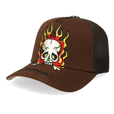 Gorra Ed Hardy Skull On Fire Diamonds Café Trucker Unitalla