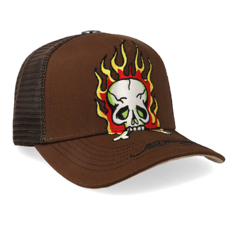 Gorra Ed Hardy Skull On Fire Diamonds Café Trucker Unitalla