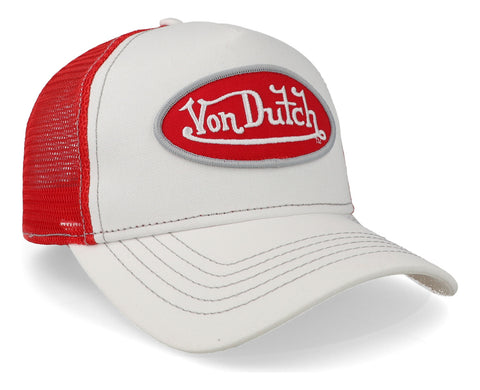 Gorra Von Dutch Red Logo Patch Trucker Blanco Unitalla