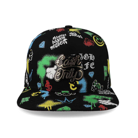 Gorra Cash Only Snapback Full Print Negro Unitalla