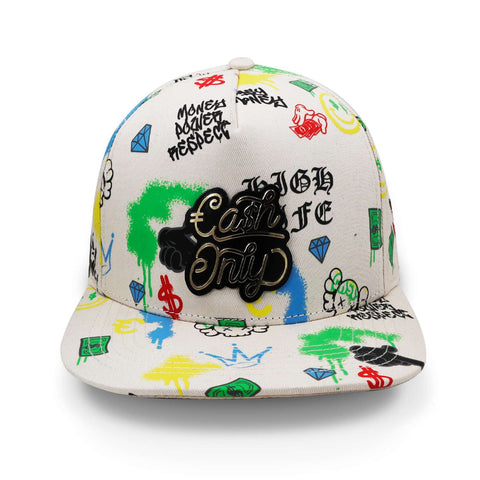 Gorra Cash Only Full Print Snap Blanco Unitalla