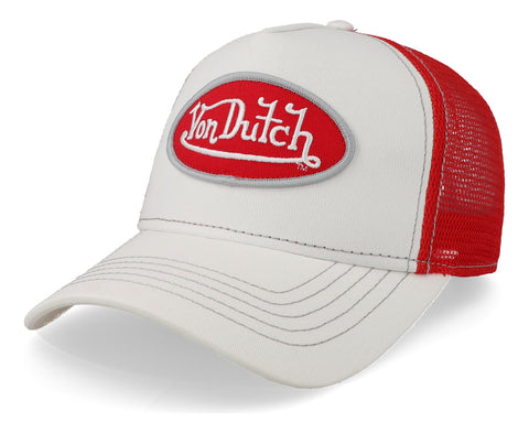 Gorra Von Dutch Red Logo Patch Trucker Blanco Unitalla